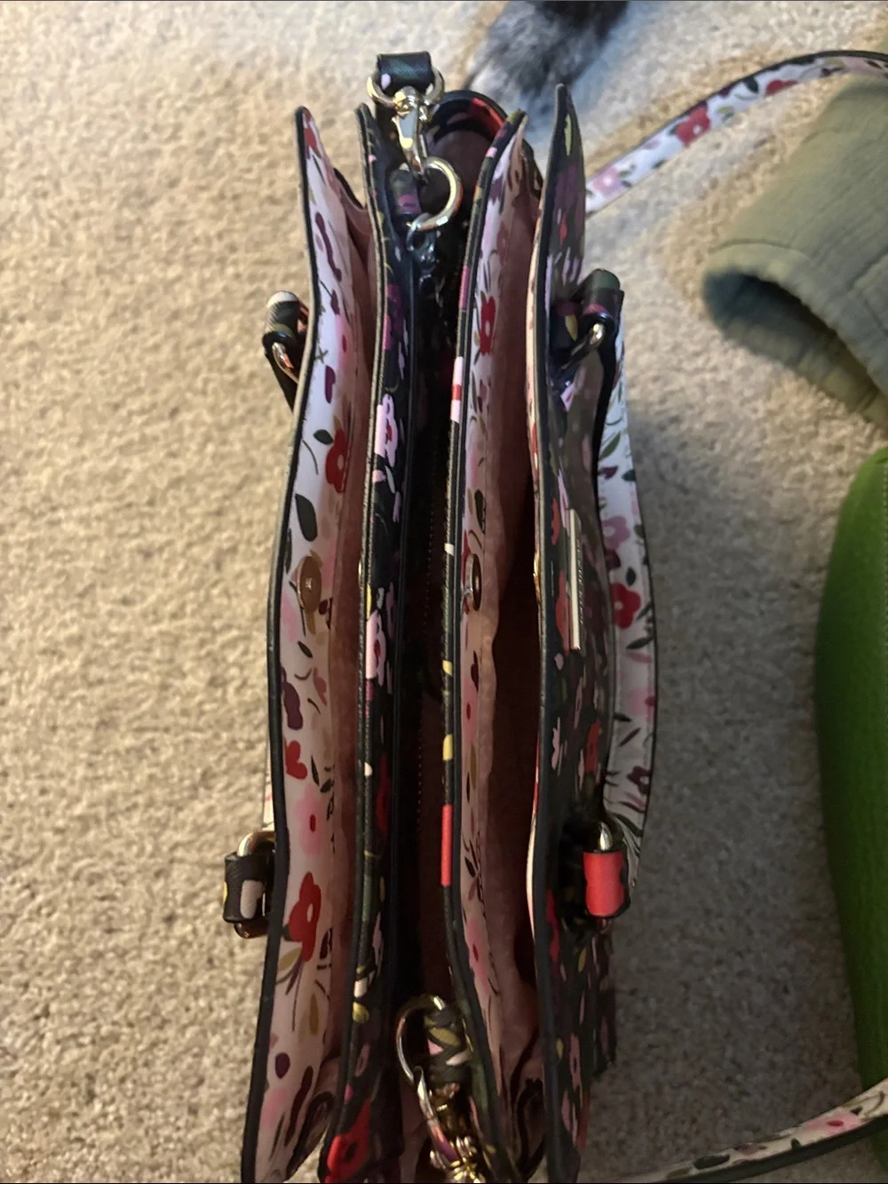 kate spade Black Floral Satchel with Pink and Red Accents
